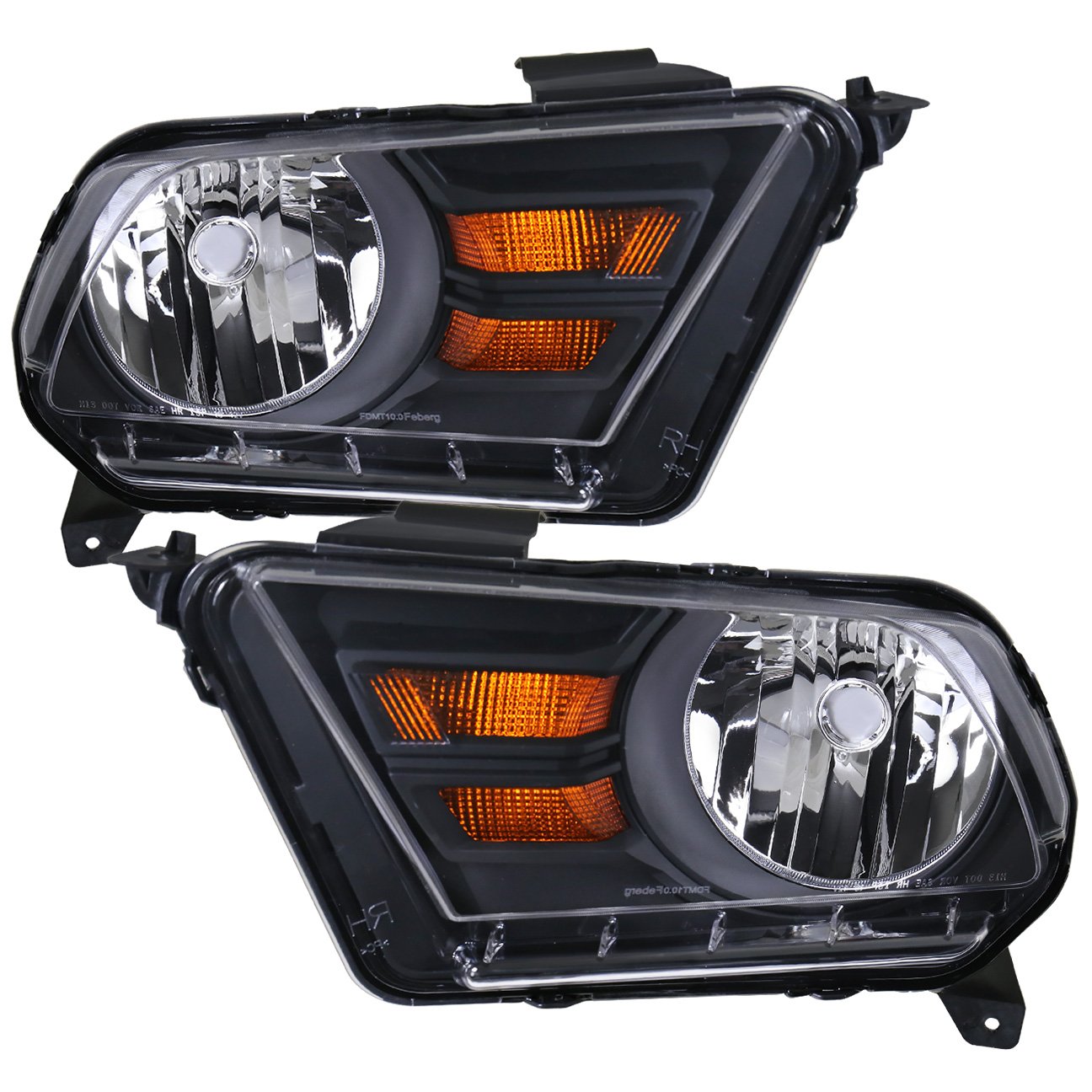 Ford Mustang S197 Replacement Headlights (2010-2014) - Direct Fit LED Head Lamps Pair with Black Housing, Clear Lens & Amber Reflector | Perfect for Night Driving & Car Upgrades