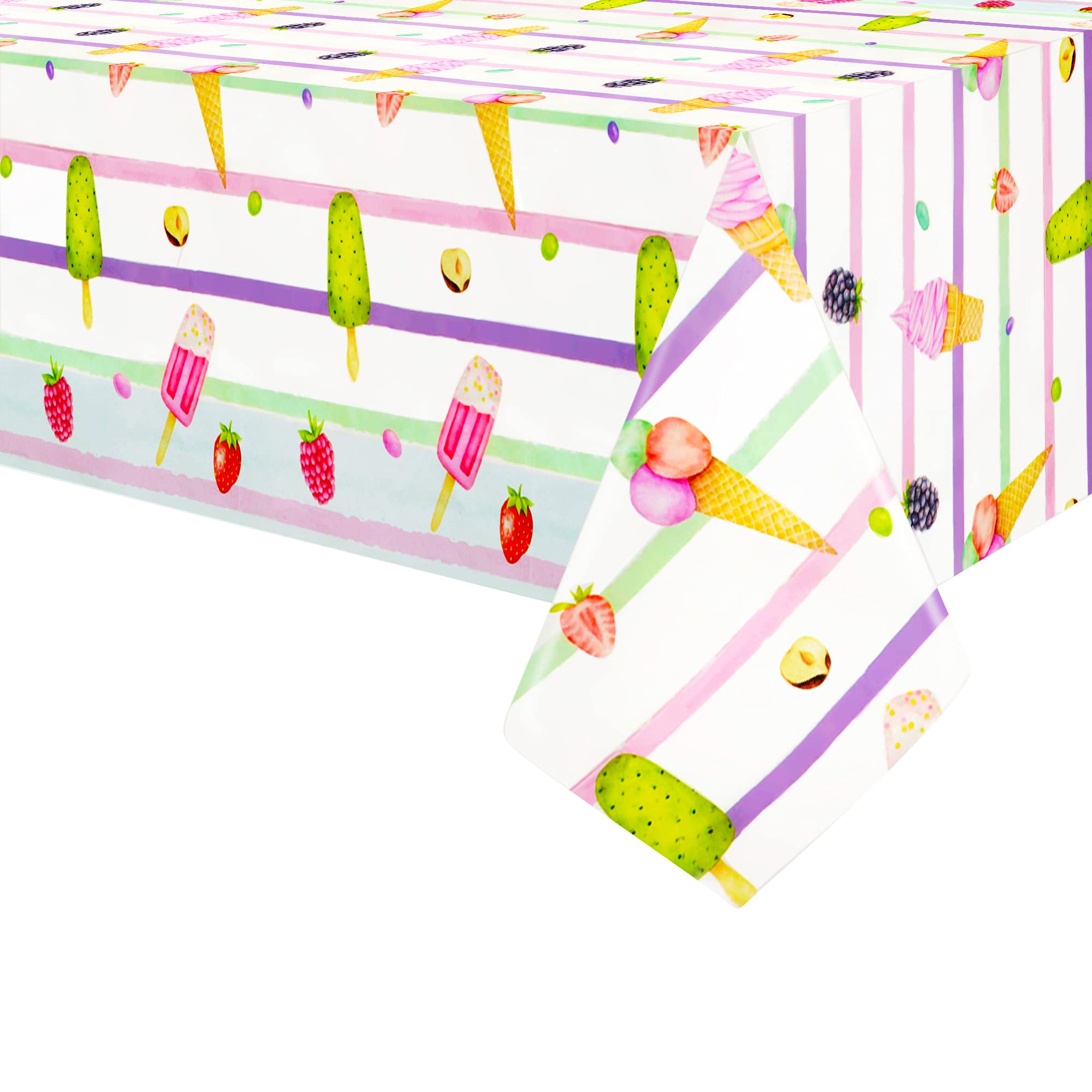 Disposable Plastic Ice Cream Tablecloth for Birthday Party Decorations - Ice Cream Themed Table Cover for Baby Shower, Kids Party Supplies & Themed Party Favors (1 Piece) - Perfect for Ice Cream Socials, Summer Parties & Dessert-Themed Events