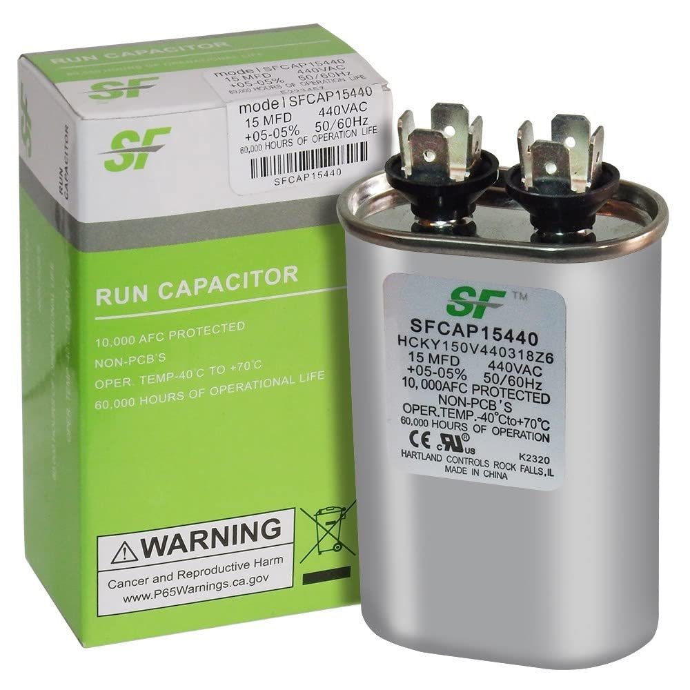 15 MFD 370/440VAC Oval Run Capacitor - 15uf HVAC Capacitor for Fan Motor, Blower, Condenser in Air Handlers, Heat Pumps, AC Units & Pool Pumps | Compatible with Straight Cool Systems & Cooling Applications