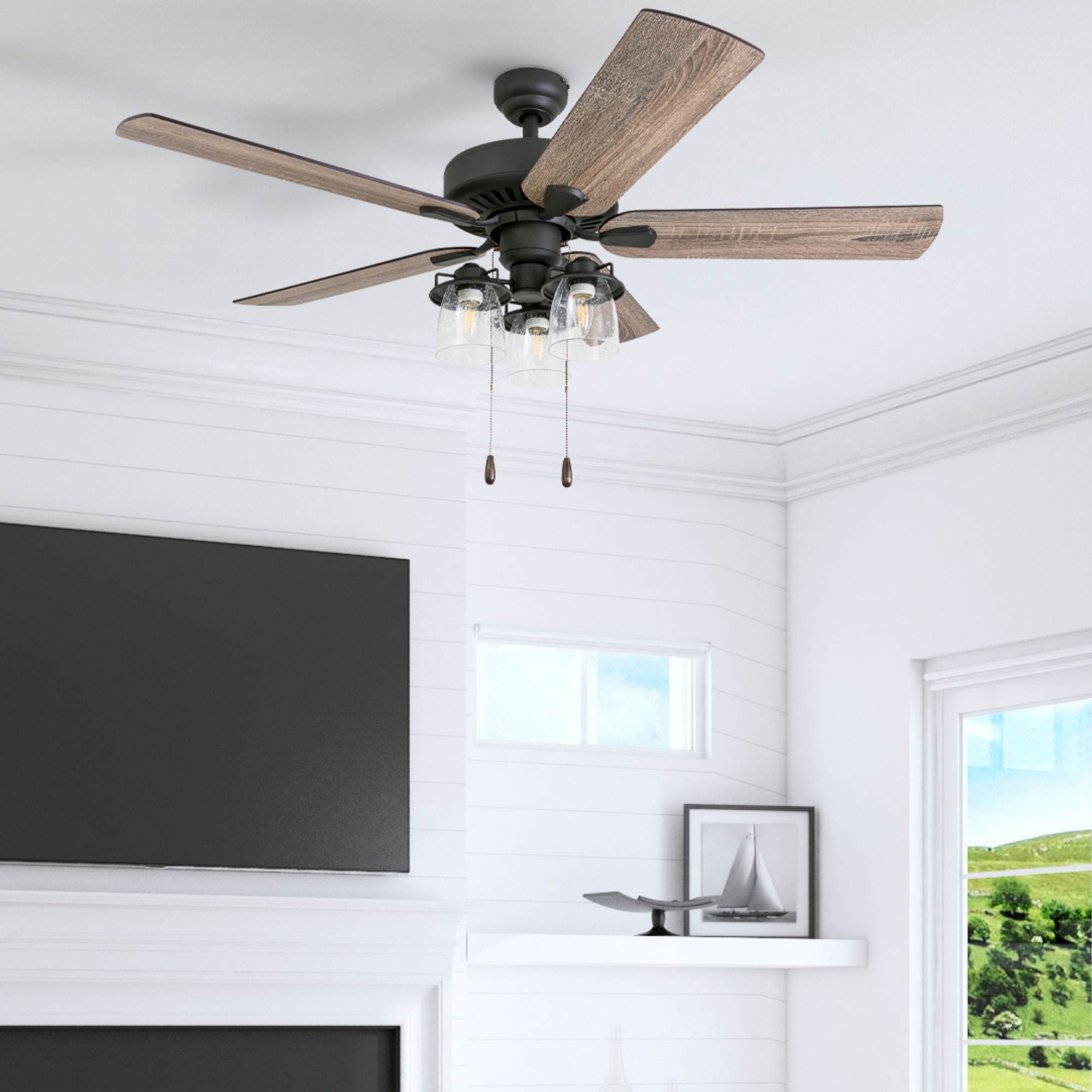 52 Inch Briarcrest Bronze Ceiling Fan with Pull Chain - Stylish & Quiet for Living Room, Bedroom, or Office