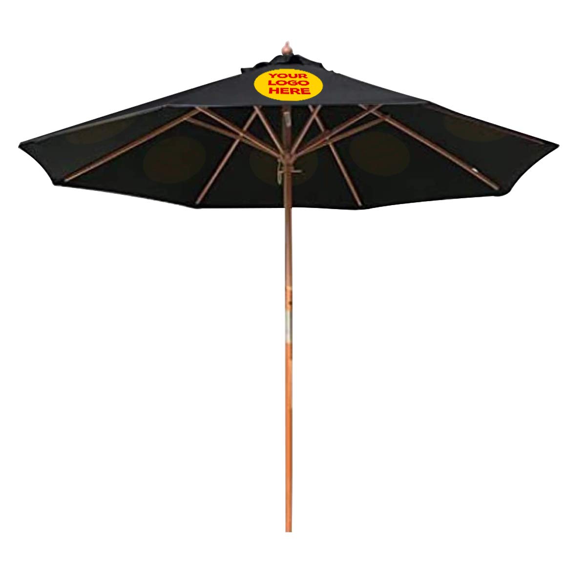 Premium 9FT Black Custom Patio Umbrella with Wood Pole & Sturdy Fiber Ribs - Outdoor Market, Restaurant, Café, Backyard, Garden, Lawn, Deck & Pool Shade Solution