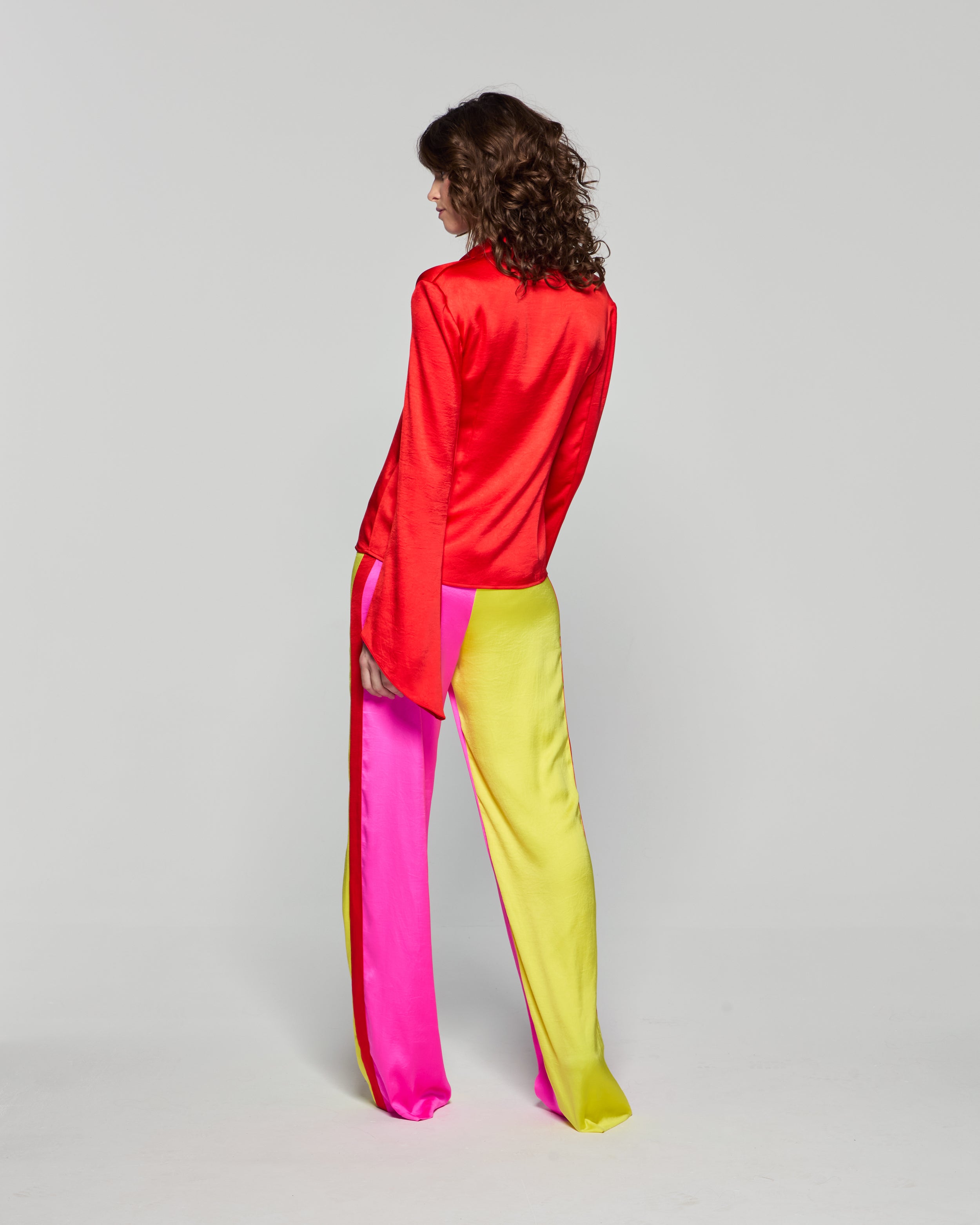 Color Block High Waist Wide Leg Pants - Bright Pink, Yellow, Red | Trendy Casual & Party Outfits for Women