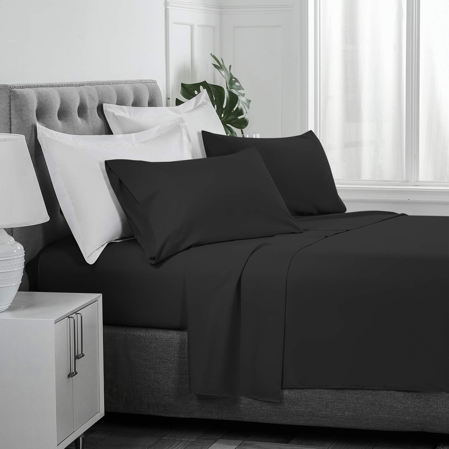 BASIC CHOICE Twin Size Sheet Set - Breathable Cooling Hotel Luxury Bed Sheets - Ultra Soft Deep Pocket Fitted Sheets - 3 Piece Wrinkle Free Bedding Set in Black - Perfect for Guest Rooms, Dorms & Cozy Bedrooms