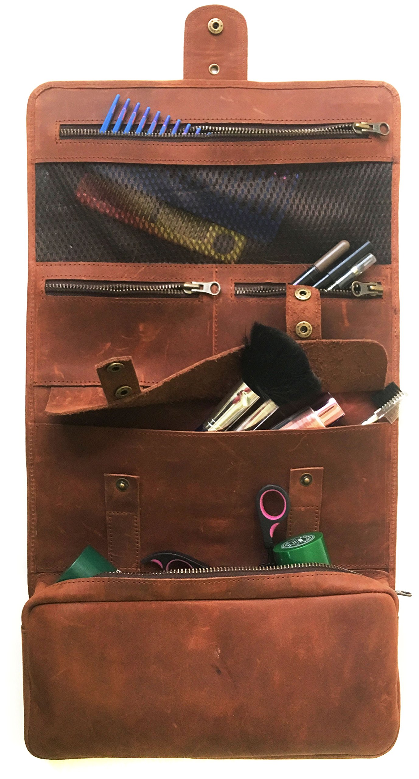 Premium Genuine Leather Hanging Toiletry Bag for Men & Women - Travel Shaving Kit, Makeup Organizer, Wash Bag - Perfect for Camping, Gym, Business Trips (Tan)
