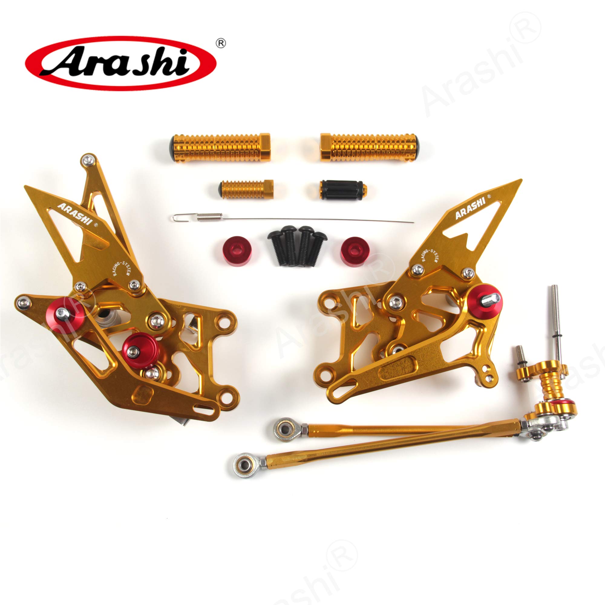 Adjustable Rear Sets Foot Pegs for Honda CBR600RR 2007-2008 - Arashi V2.0 Motorcycle Accessories (Gold) - Perfect for Track Racing & Street Performance Upgrades