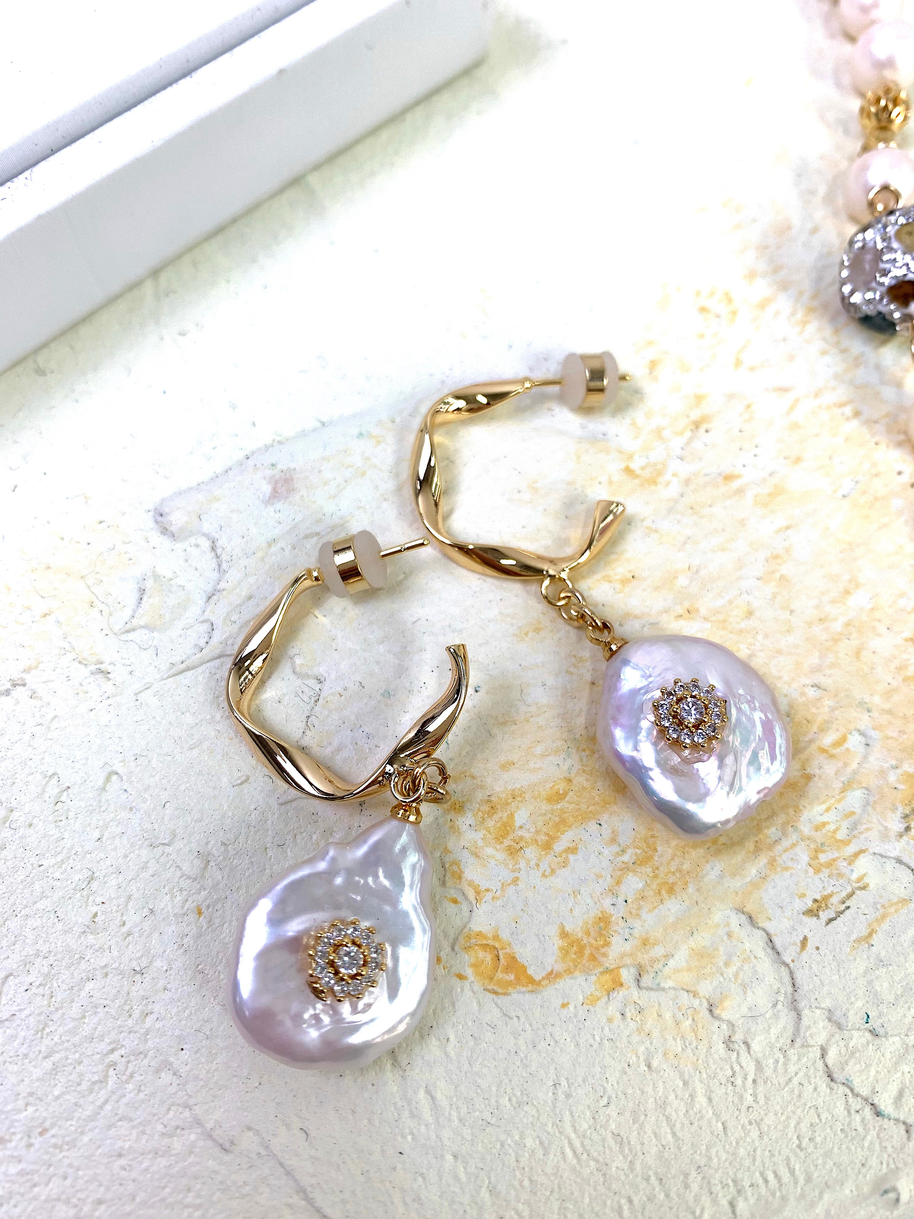 Elegant Freshwater Pearl & Zircon Earrings EE021 - Perfect for Weddings, Parties & Special Occasions