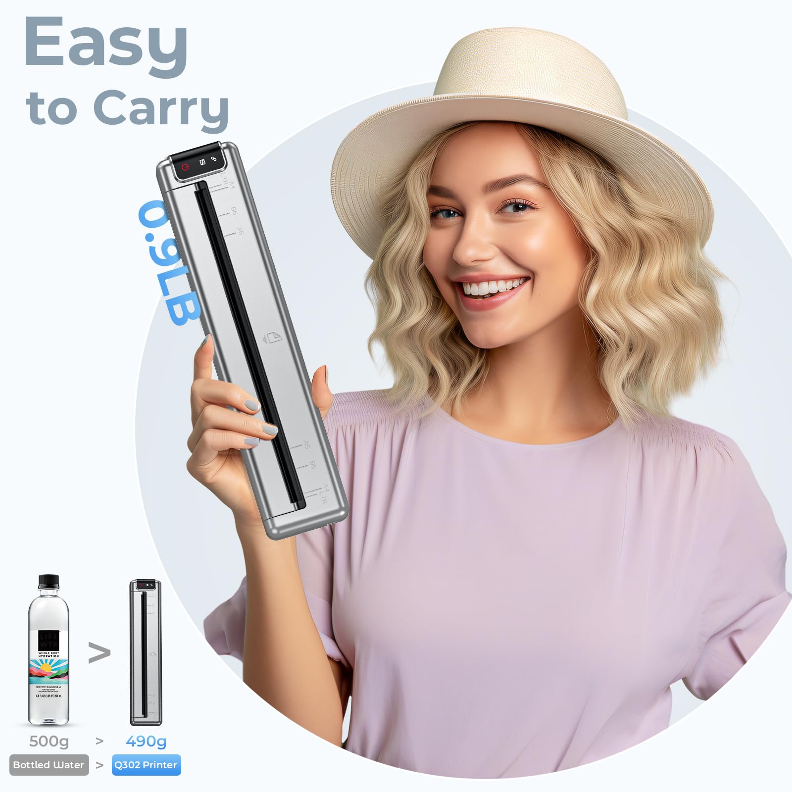 Portable Wireless Thermal Printer for Travel - Q302 WiFi Inkless Printer with Reverse Charging, Bluetooth Phone Printer Supports US Letter/A4/B5/A5 Paper, 300DPI - Perfect for Home, Office & On-the-Go Printing Needs
