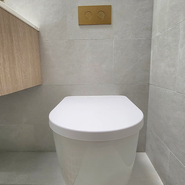 Caroma Invisi Series II Round Dual Flush Toilet Plate & Buttons in Brushed Brass - Modern Bathroom Upgrade for Water Efficiency & Sleek Design