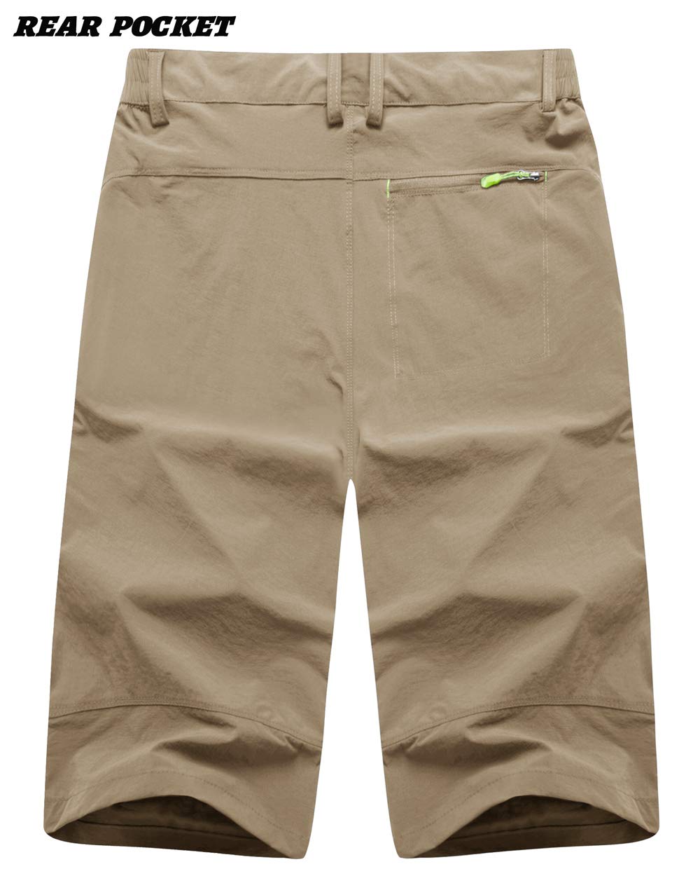 TACVASEN Men's 3/4 Hiking Cargo Shorts - Khaki Outdoor Adventure Pants with Multiple Pockets | Perfect for Hiking, Camping & Travel
