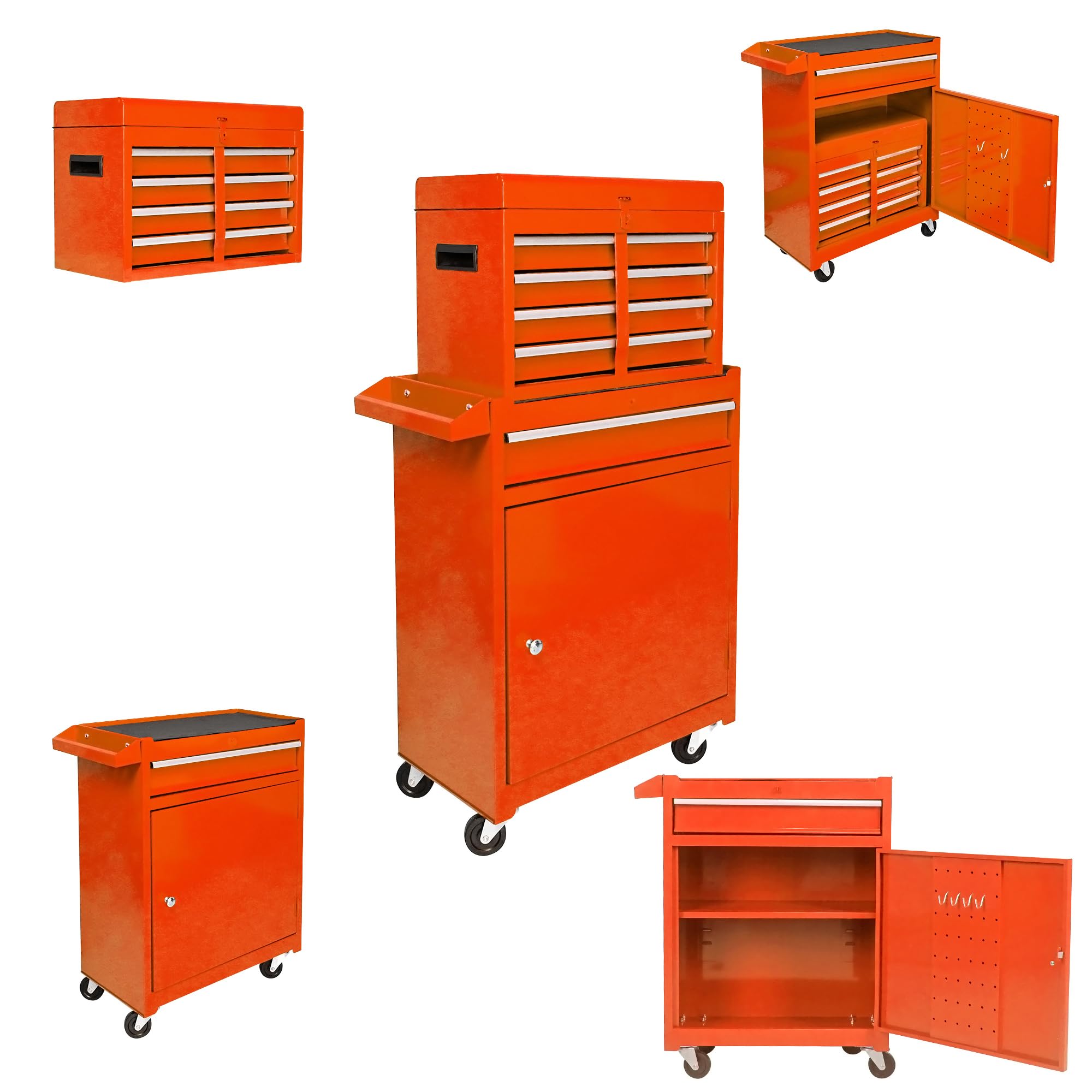 5-Drawer Rolling Tool Chest with Wheels - Heavy Duty Portable Tool Box Organizer for Garage, Workshop & Home DIY - High Capacity Storage for Tools & Crafts (Orange) - Perfect for Mechanics, Woodworking & Home Improvement Projects