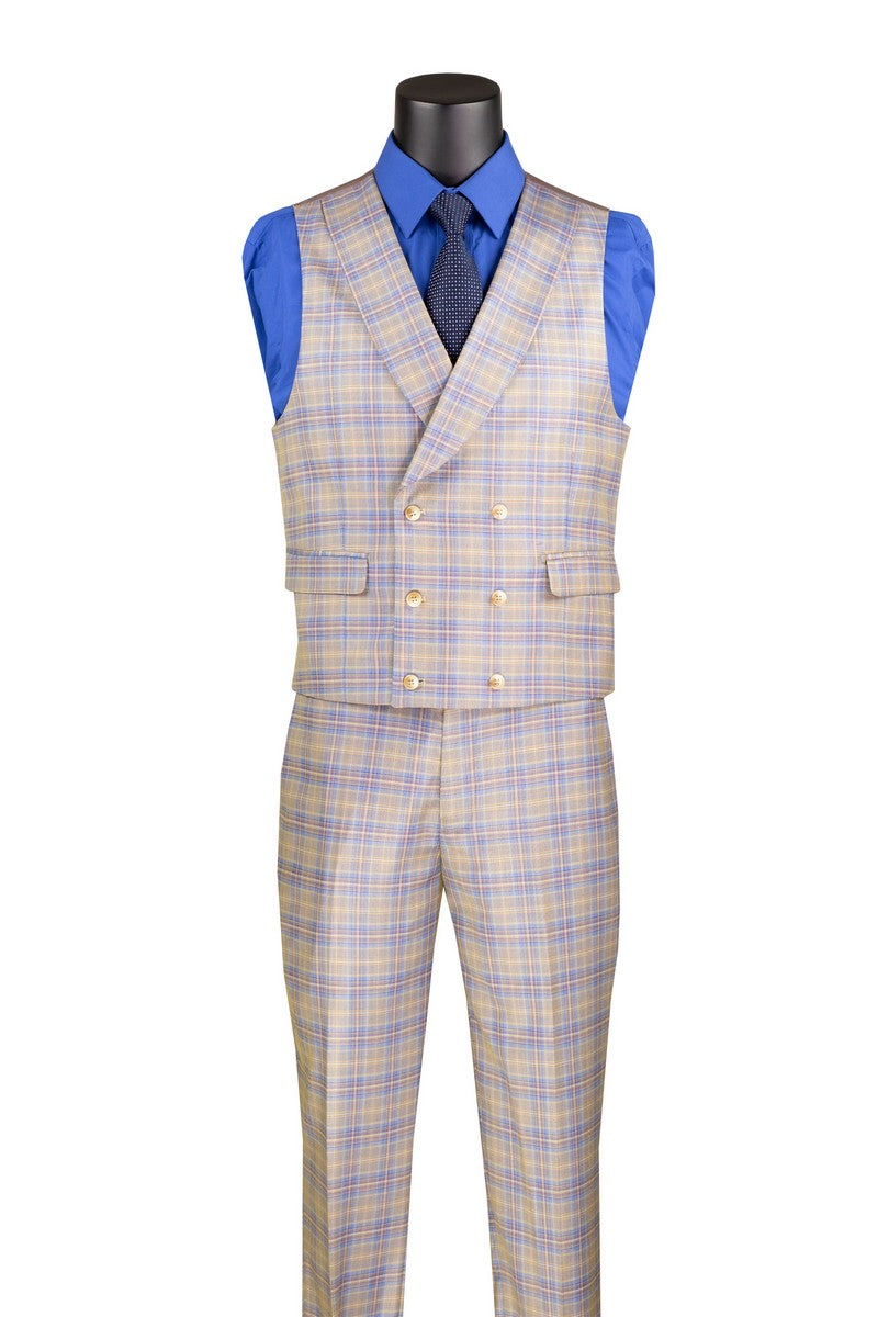 Modern Fit Blue Windowpane 3-Piece Suit for Men | Business, Wedding & Formal Events | Premium Tailored Suit for Professional & Special Occasions