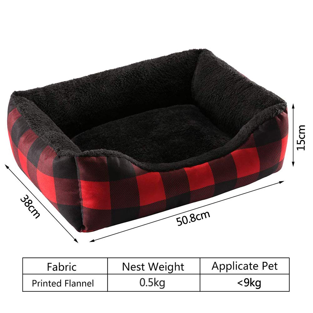 Hollypet Printed Flannel Rectangle Plush Dog Cat Bed - Self-Warming Pet Bed with Red Checked Design - Cozy Winter Sleeping Mat for Small to Medium Pets at Home or Travel