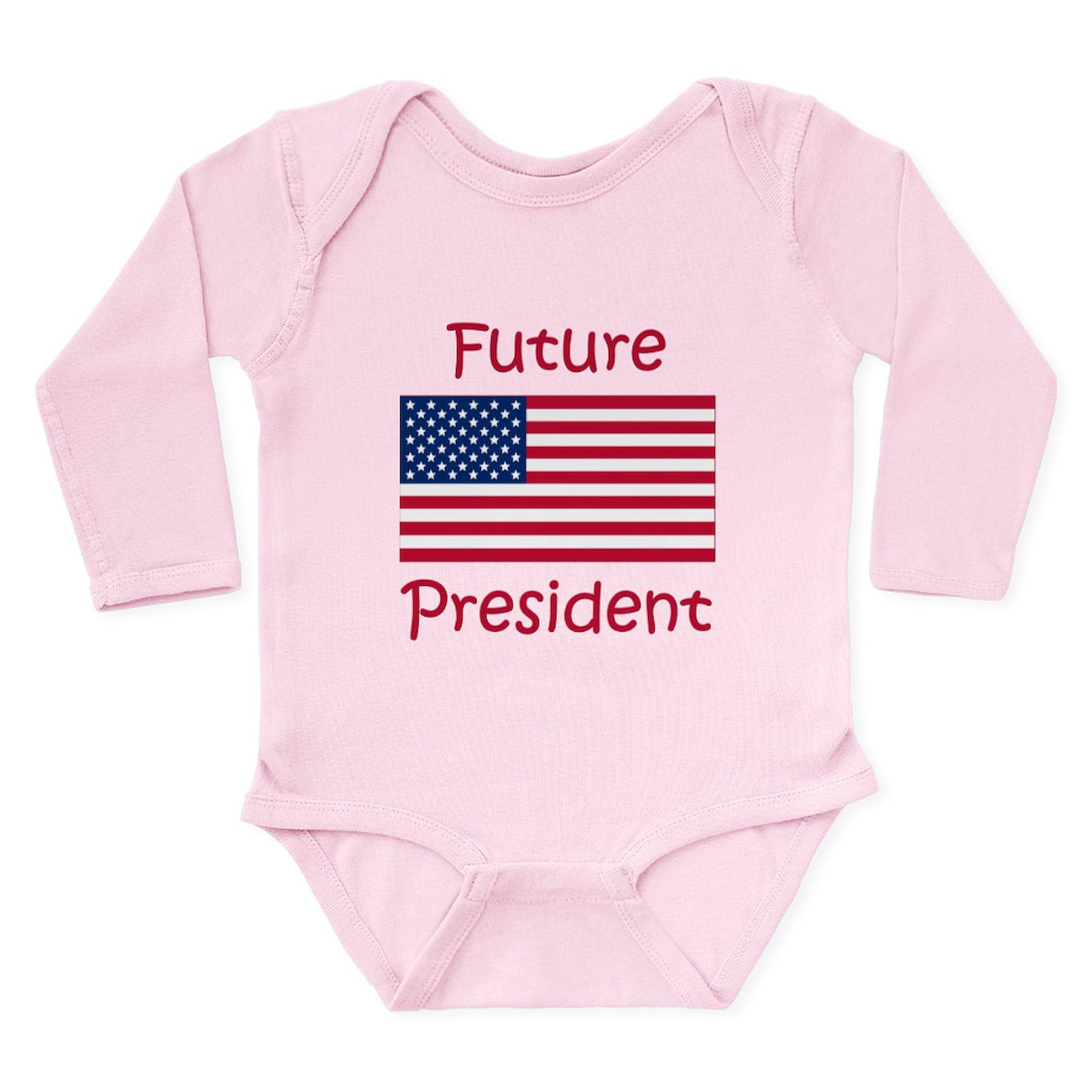 Future President USA Flag Baby Bodysuit - Cute Long Sleeve Infant Romper for Patriotic Holidays & Photo Shoots