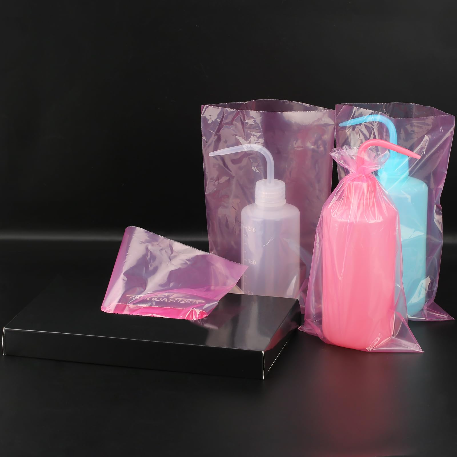 500PCS Disposable Pink Tattoo Wash Bottle Bags - Squeeze Bottle Sleeves for Tattoo, Dental & Beauty Supplies - Hygienic Cleaning Bags for Tattoo Artists, Dentists & Salons (Great for Ink Storage, Equipment Protection & Sanitary Workspaces)