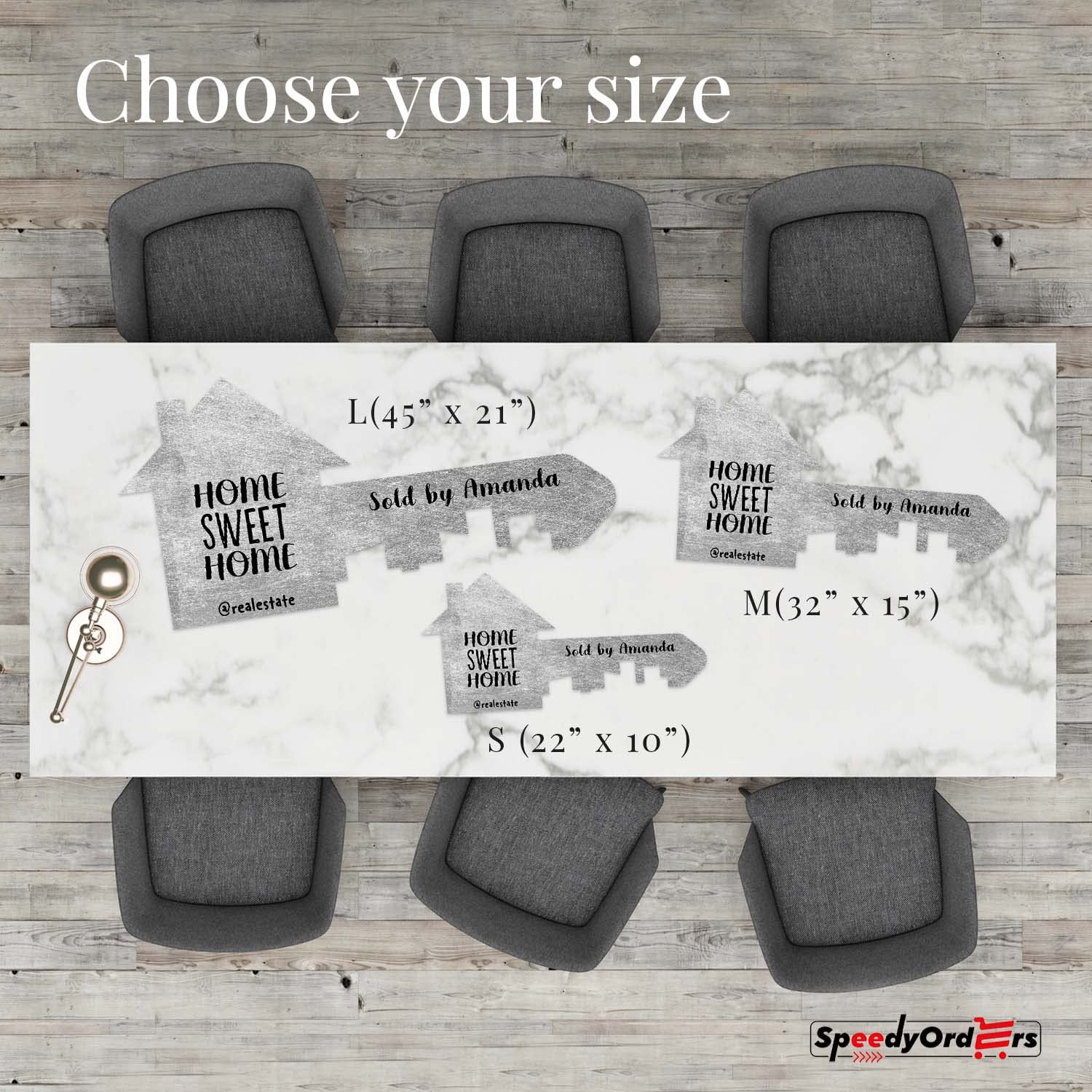 Custom Metal Silver Large Real Estate Sold Sign with Giant Realtor Key - Professional Photo Props & Marketing Supplies for Agents - Perfect for Closing Gifts, Listings & Celebrations