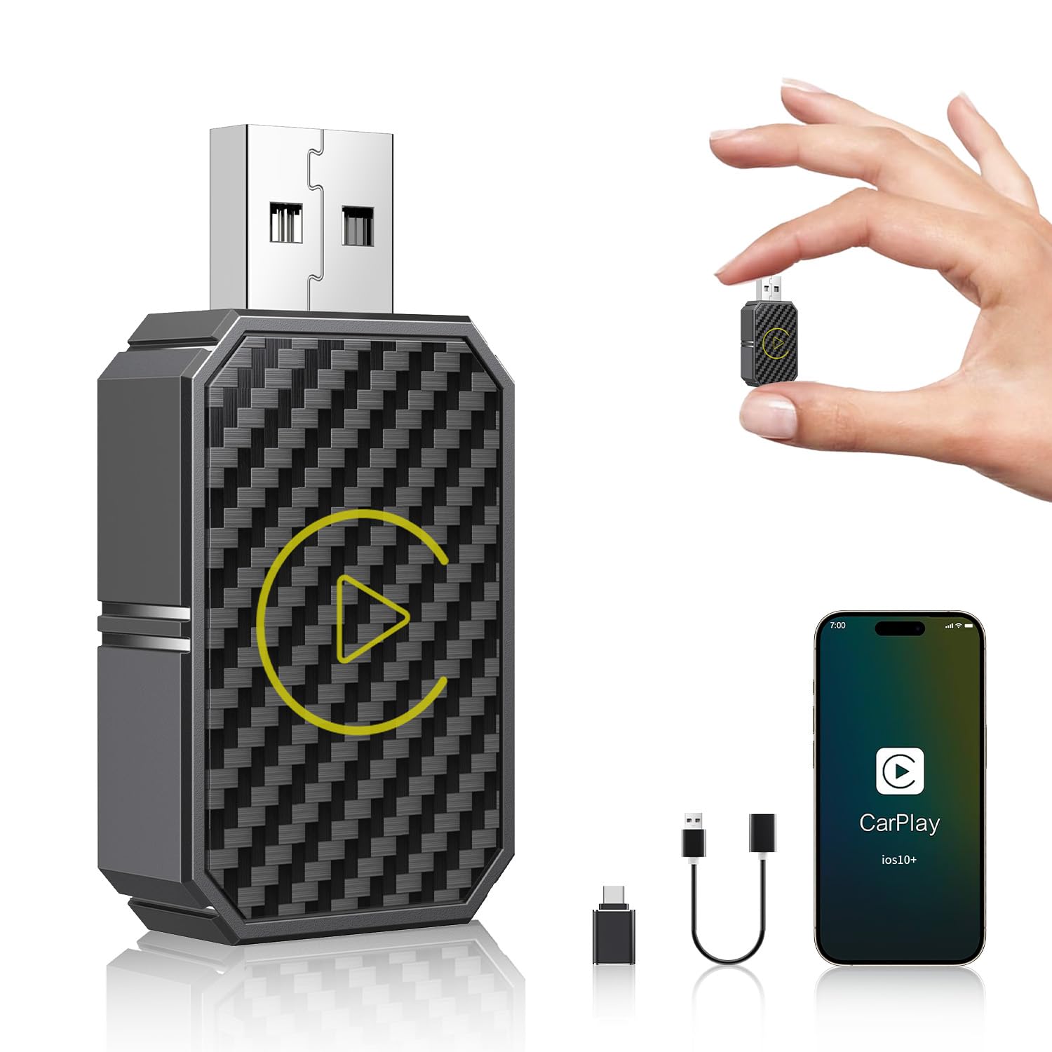 2024 Upgraded Mini Wireless CarPlay Adapter for iPhone - Plug & Play CarPlay Dongle Converts Wired to Wireless, Low Latency, Fast & Stable Connection for iOS 10+ (Perfect for Commuting, Road Trips & Hands-Free Driving)