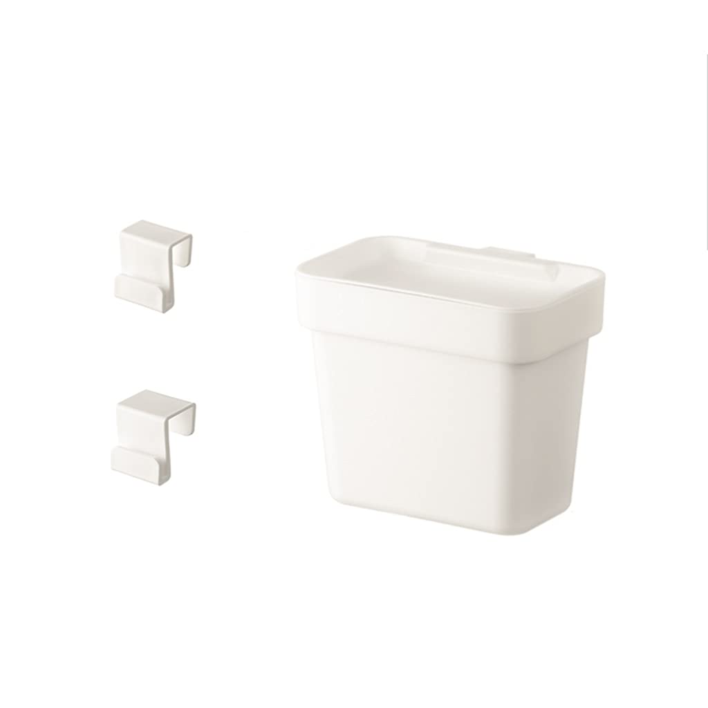 LOMJK Hanging Trash Can with Lid - Under Sink Cabinet Mounted Garbage Bin for Kitchen, Bathroom & Outdoor Use - White (Space Saving Waste Basket for Small Spaces)