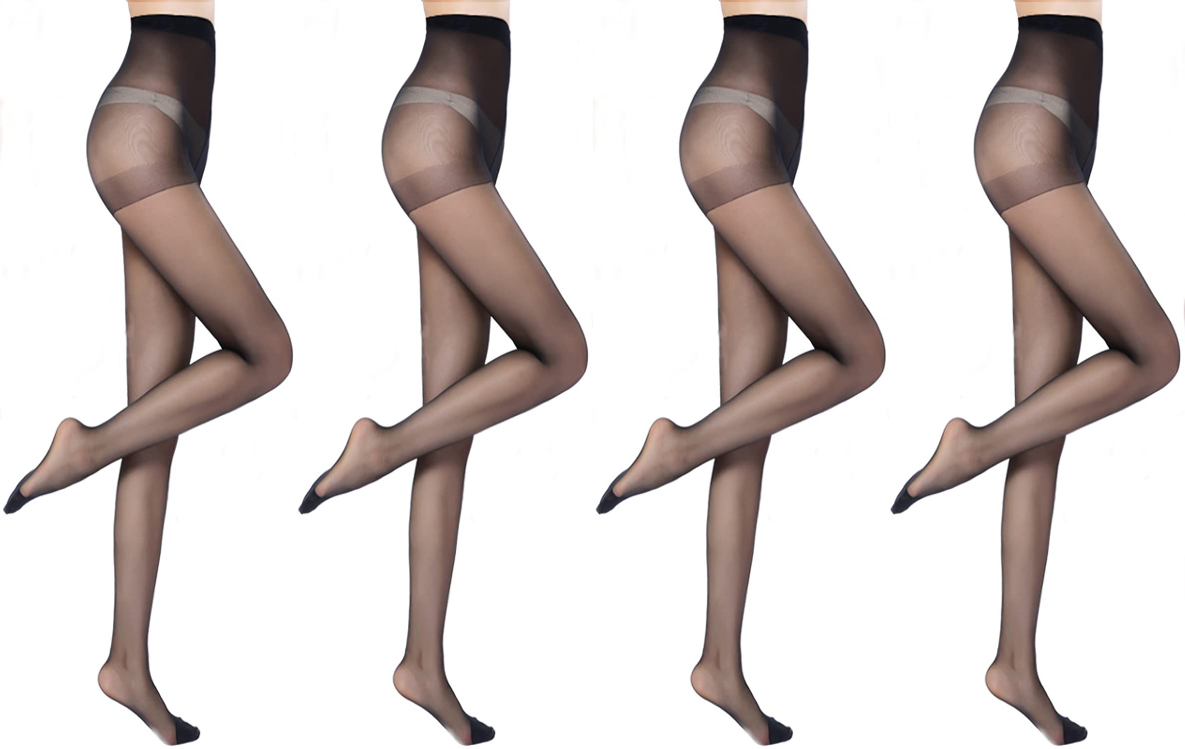 Sheer Black Pantyhose for Women - 20D Control Top Tights with Reinforced Toes (4 Pairs) | Comfortable Stockings for Office, Party & Everyday Wear