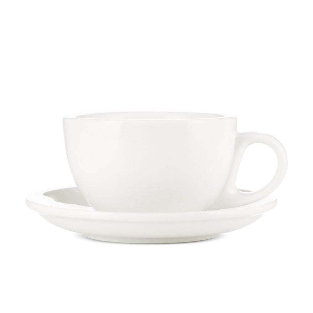 Premium White Porcelain Latte Cup & Saucer Set - 12oz (355ml) for Espresso & Cappuccino - Perfect for Coffee Shops, Home Brewing & Gifts