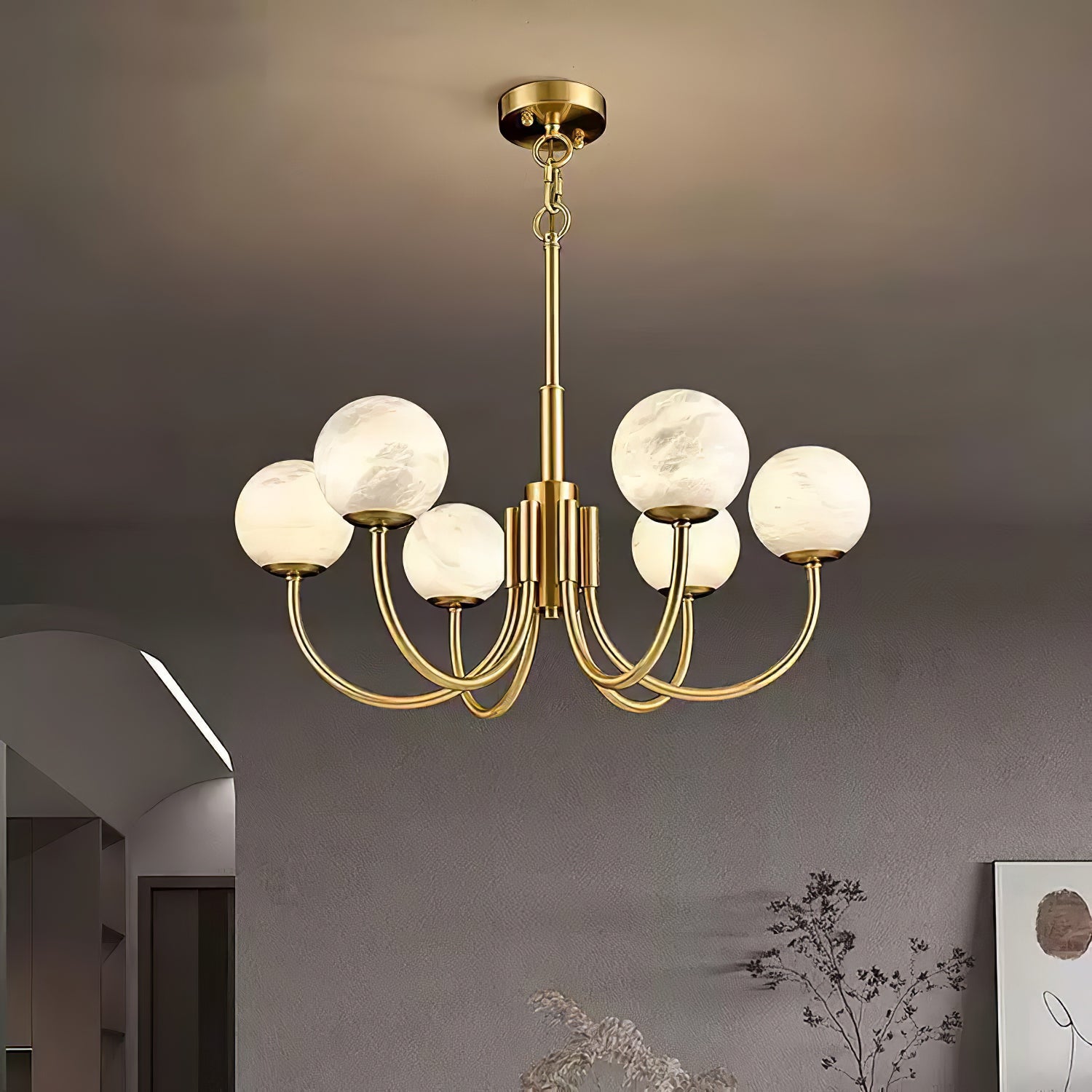 Elegant Aurelian Alabaster Globe Chandelier - Modern Crystal Ceiling Light Fixture for Dining Room, Living Room & Bedroom Lighting Decor