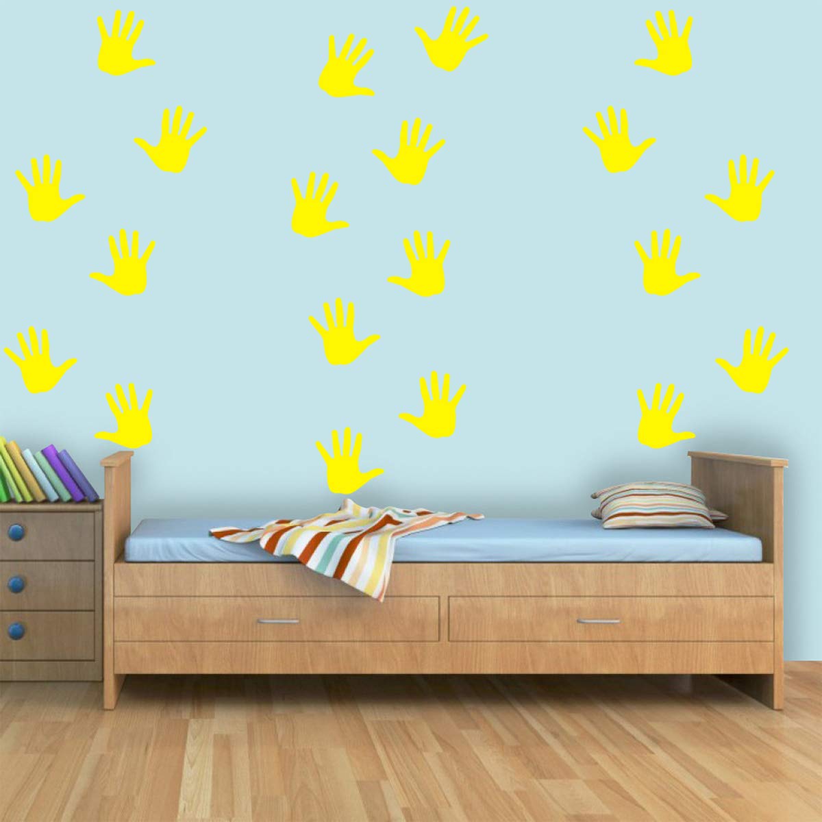 VWAQ Handprint Wall Decals - 20 Pack Peel and Stick Removable Wall & Floor Stickers for Kids Room Decor (Yellow) - Perfect for Nursery, Playroom & Classroom Decoration