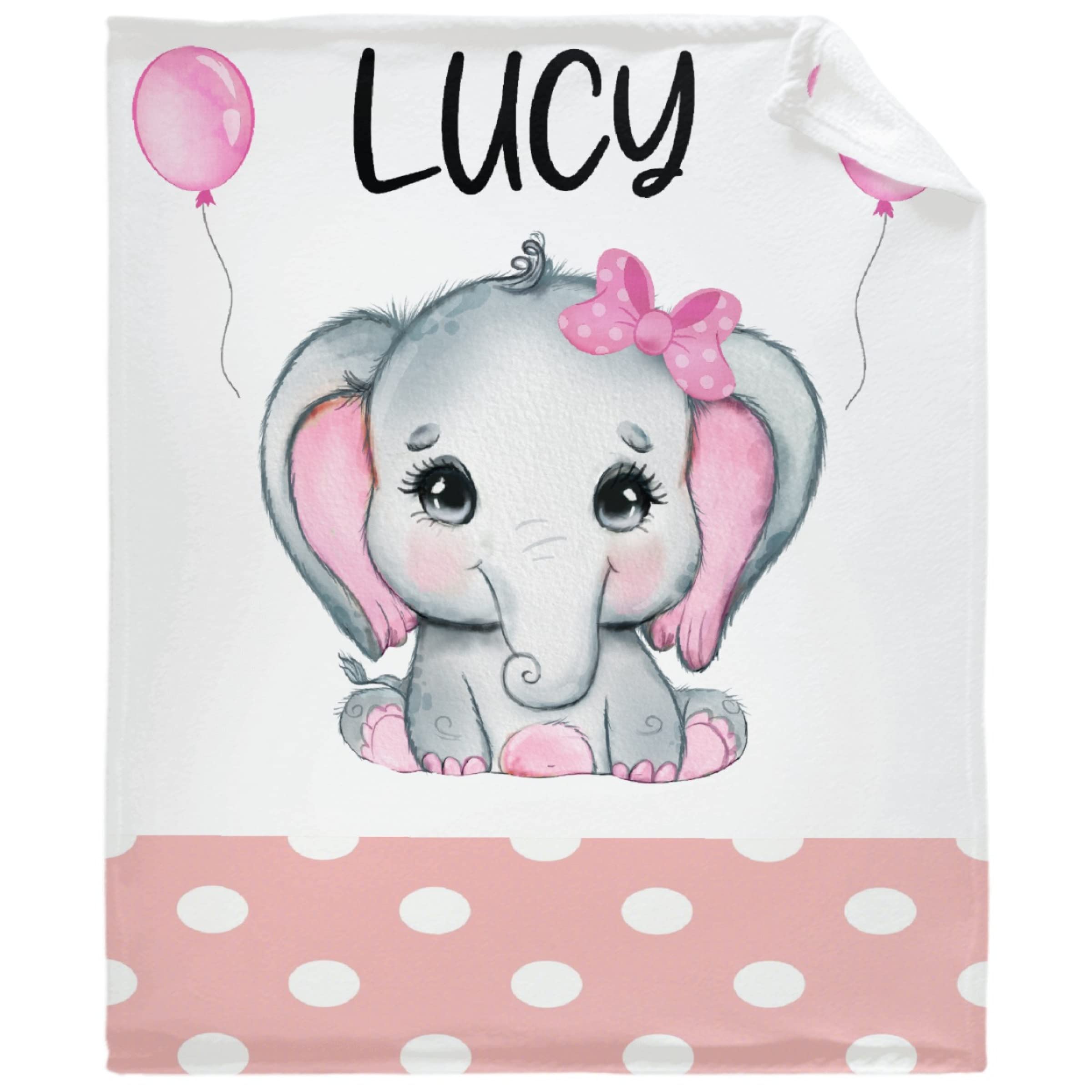 Personalized Baby Name Blanket - Custom Elephant Design Flannel Fleece Blanket 90