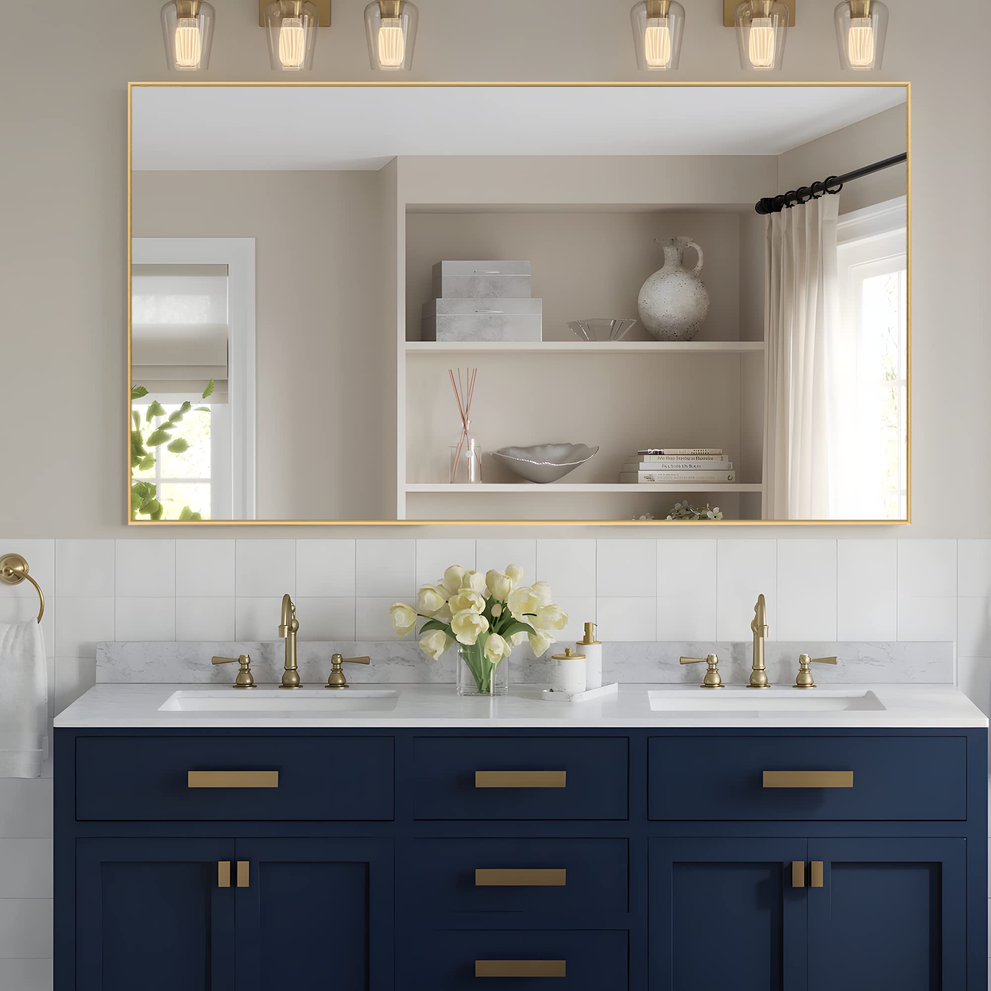 NeuType 59x36 Inch Full Length Mirror - Large Aluminum Alloy Frame Floor Mirror for Bedroom & Living Room - Wall Mounted or Freestanding Golden Mirror (Perfect for Dressing Room, Home Gym, and Entryway Decor)