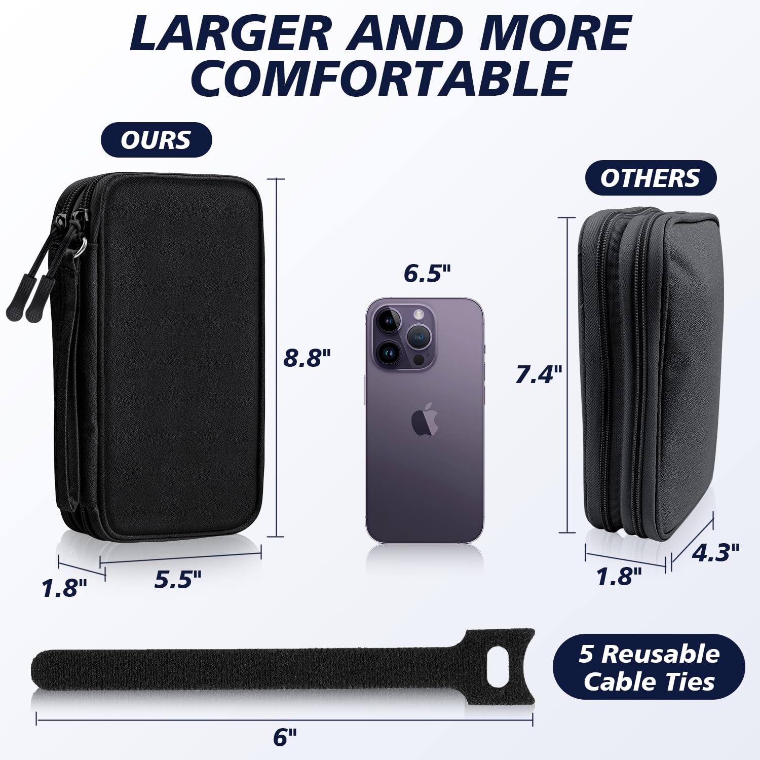 Electronics Organizer Travel Case - Waterproof Double Layer Tech Pouch for Cables, Chargers, Phones & Earphones - Perfect Travel Accessory for Men & Women (Black) | Ideal for Business Trips, Vacations & Daily Commute