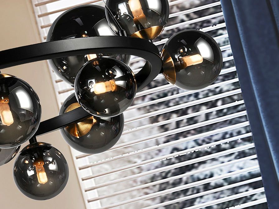 Astros Centre Ceiling Light in Matt Black & Polished Brass - Modern Lighting Fixture for Living Room, Bedroom, and Dining Room