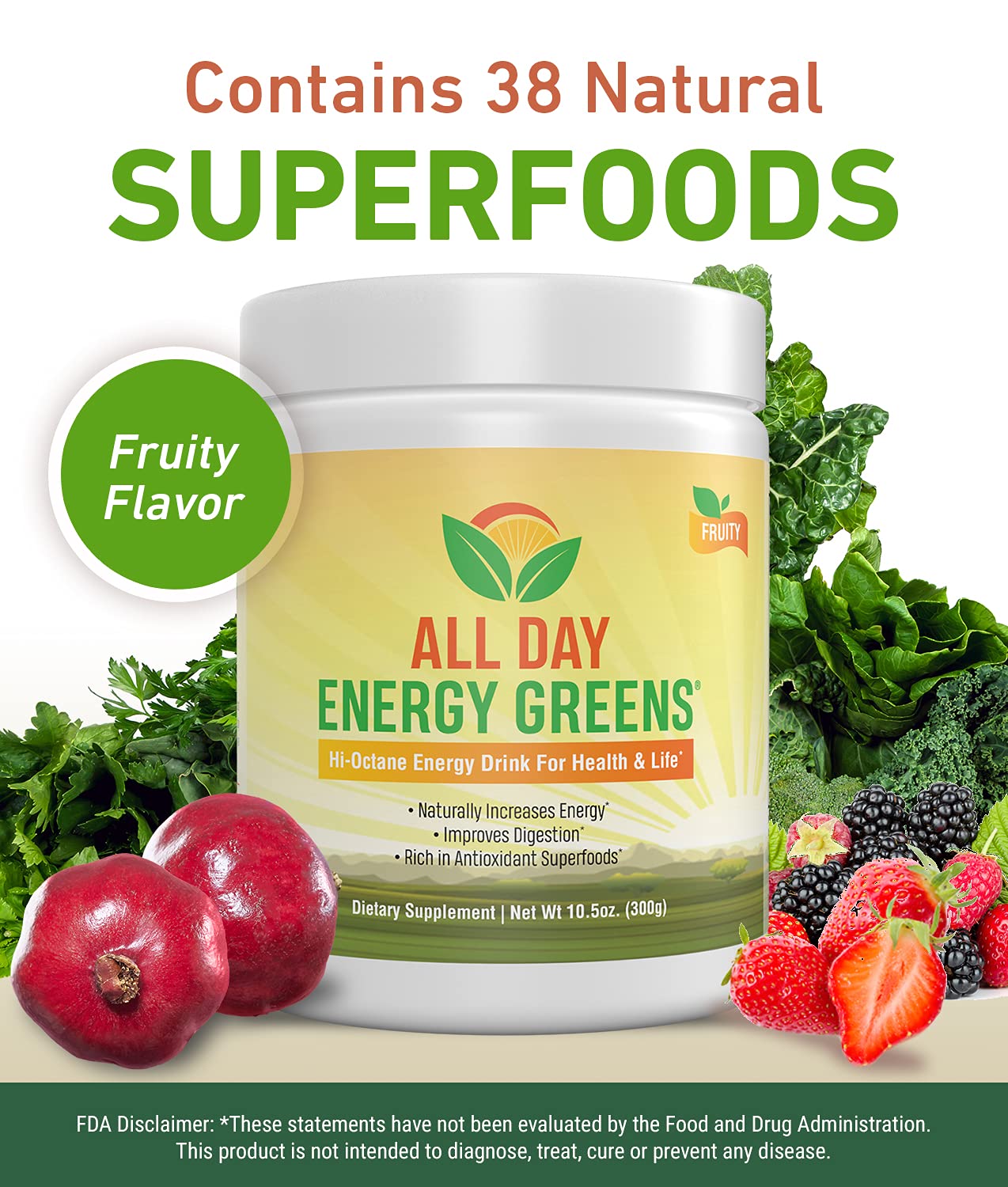 IVL - All Day Energy Greens Powder Superfood Supplement - Fruity Flavor Super Greens Blend for Optimal Nutrition, Energy & Digestion - Perfect for Smoothies, Shakes & Healthy Lifestyle Boost