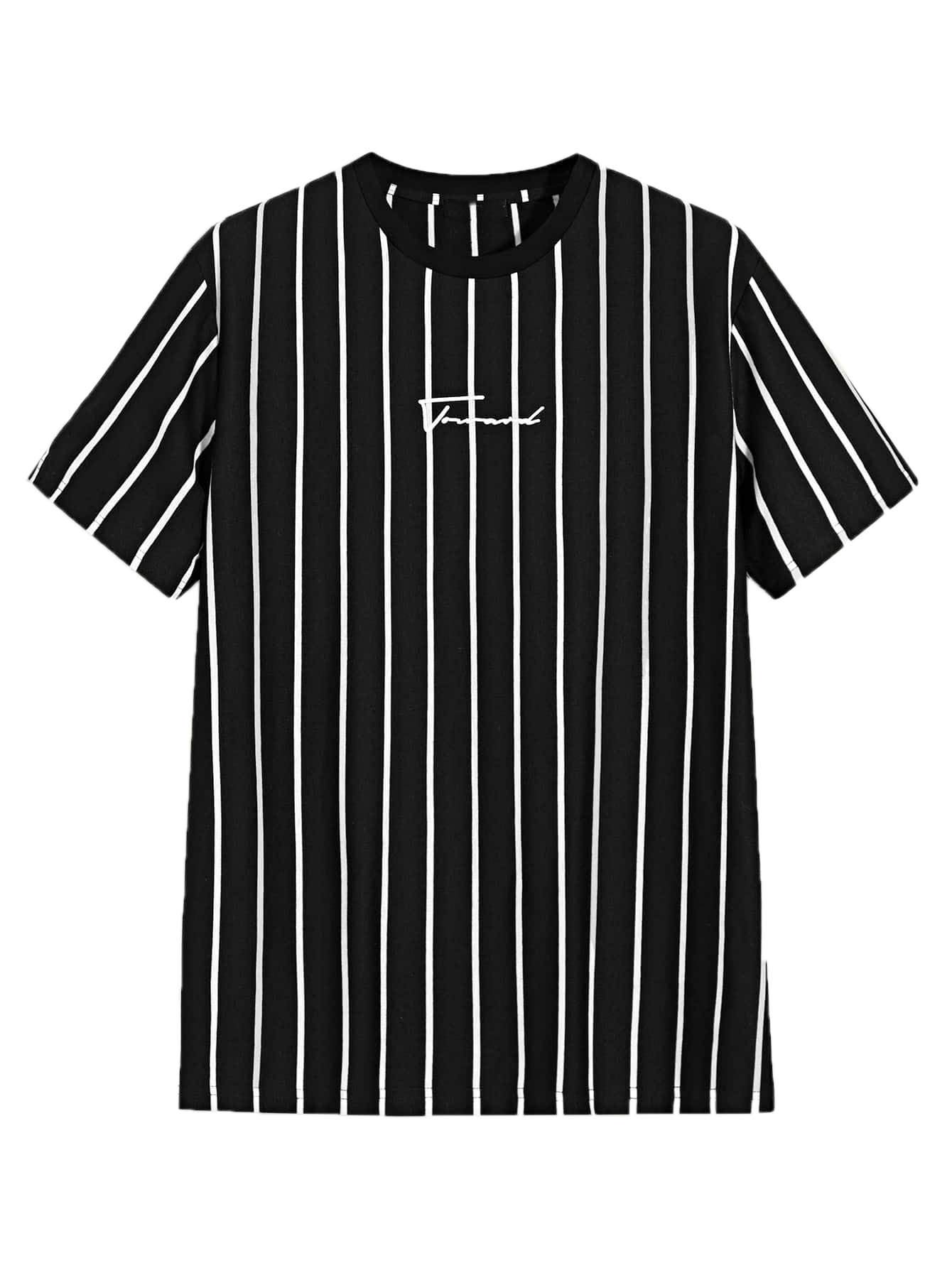 MakeMeChic Men's Casual Graphic Striped Print Crewneck Short Sleeve T-Shirt - Stylish & Comfortable Cotton Tee for Everyday Wear, Street Fashion & Summer Outfits