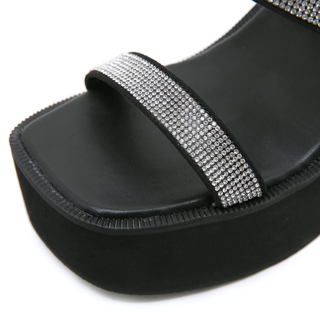 FIFSY Women's Rhinestone Wedge Sandals - Sexy High Heel Open Toe Mules for Summer, Parties & Weddings - Comfortable Square Toe Dress Shoes for Women
