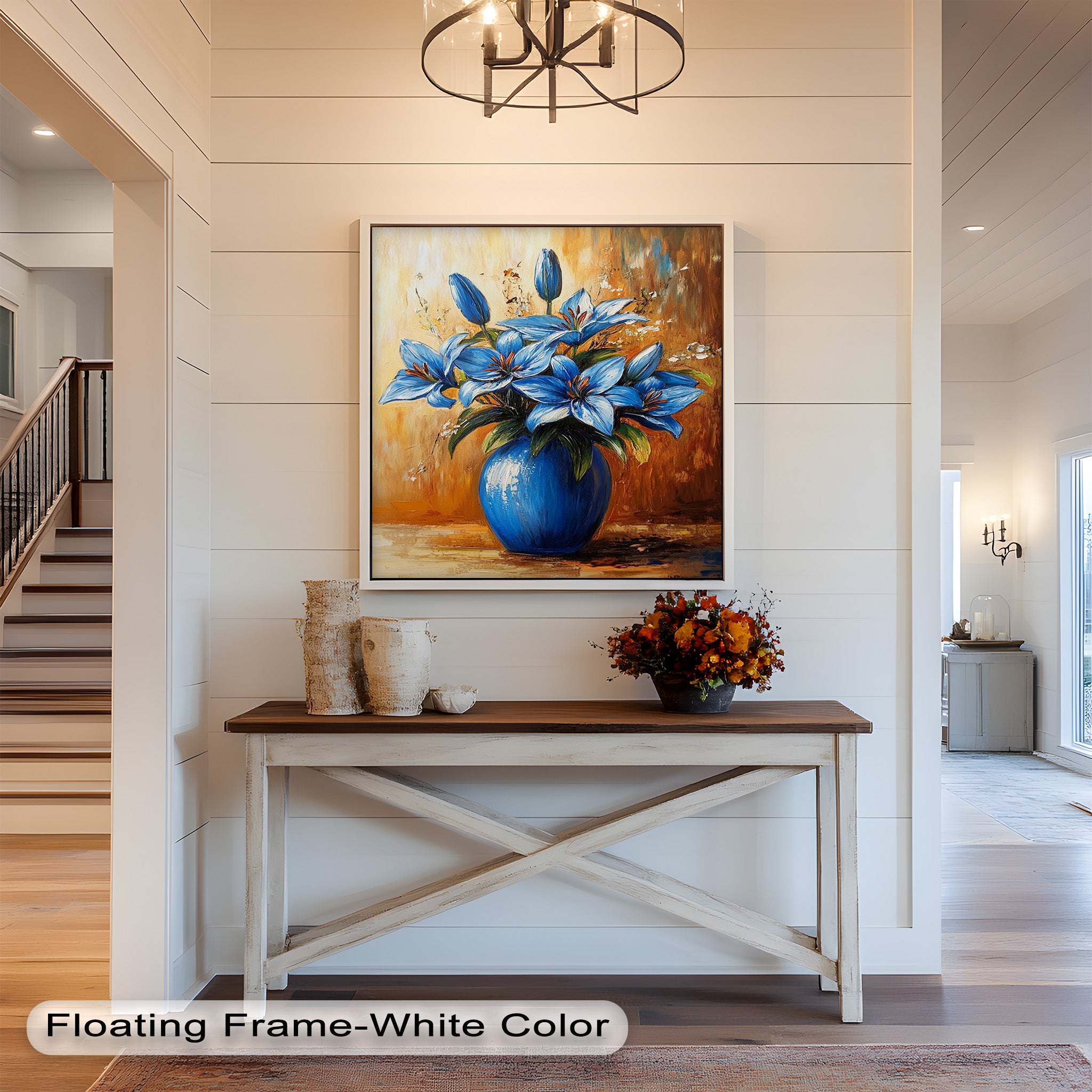 Azure Blossoms in Blue Vase - Hand-Painted Floral Oil Canvas Artwork for Living Room Decor | Wall Art for Home & Office
