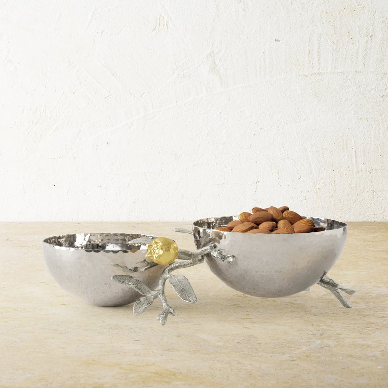 Elegant Pomegranate Silver & Gold Double Bowl Set - Perfect for Fruit Serving, Candy Display & Home Decor - Ideal for Parties, Weddings & Holiday Gatherings