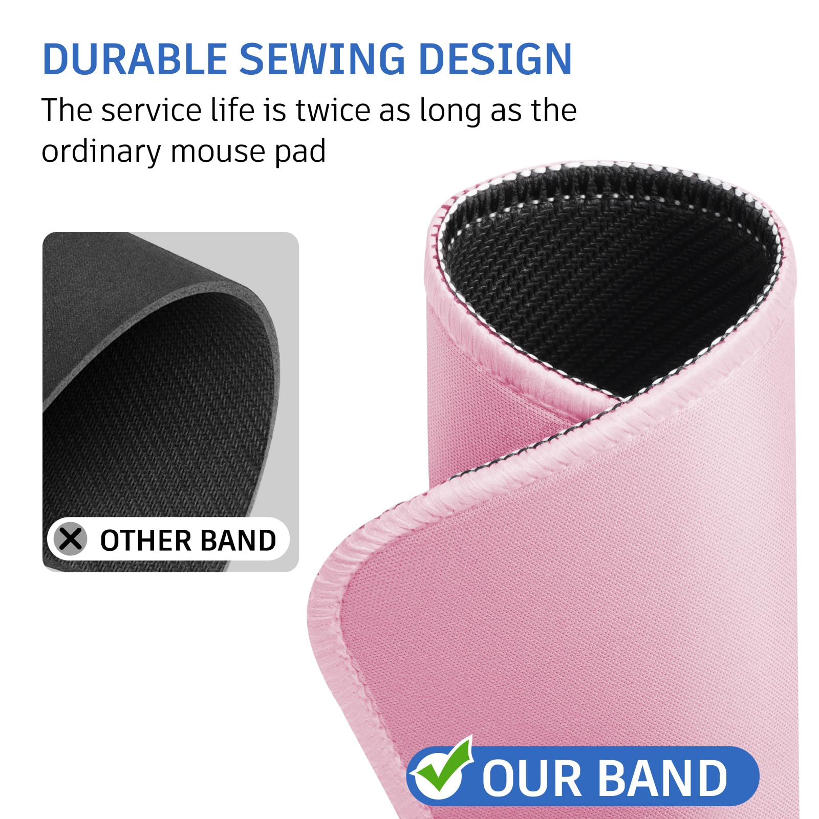 Pink Non-Slip Mouse Pad - Cute Waterproof Rubber Mouse Mat with Stitched Edges (10.2 x 8.2 Inch) - Splash-Proof Textured Surface for Office, Gaming & Home Computer Use