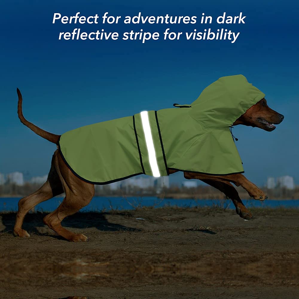 Waterproof Dog Raincoat - Adjustable Lightweight Hooded Rain Poncho for Small to X-Large Dogs & Puppies | Outdoor Walking, Hiking & Rainy Day Protection (Neon Green, Large)