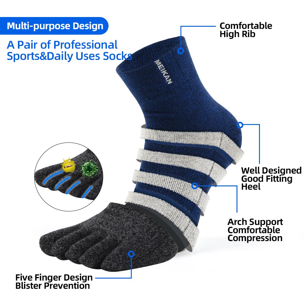 Breathable Men's Cotton Toe Socks - 5 Finger Compression Crew Socks for Running & Athletic Activities - No Show Design (4 Pairs, Size 7-11) - Perfect for Gym, Yoga & Outdoor Sports
