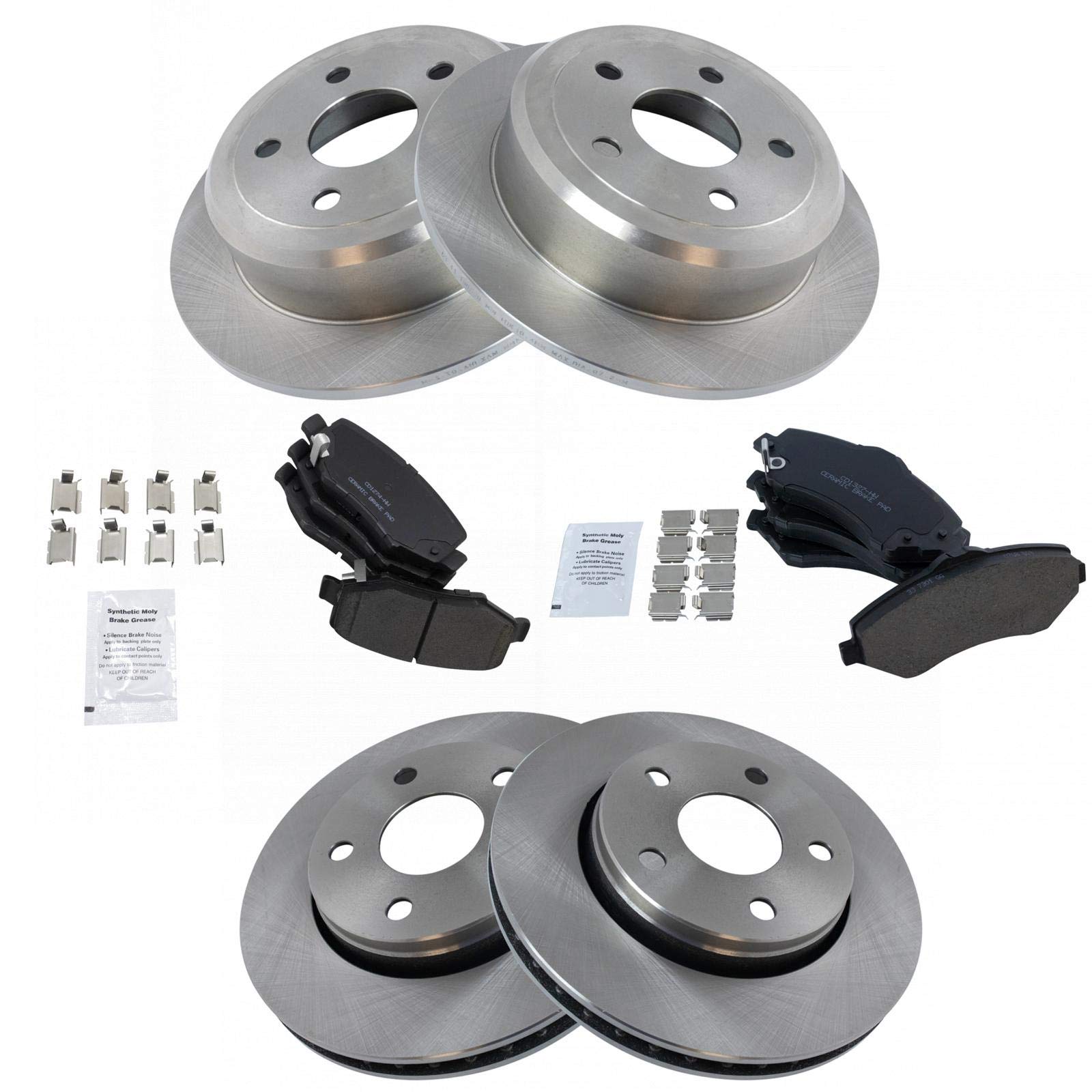 TRQ Front and Rear Brake Pad & Rotor Kit - Ceramic Brake Pads & Rotors Compatible with 2007-2018 Jeep Wrangler JK - Perfect for Off-Roading & Daily Driving