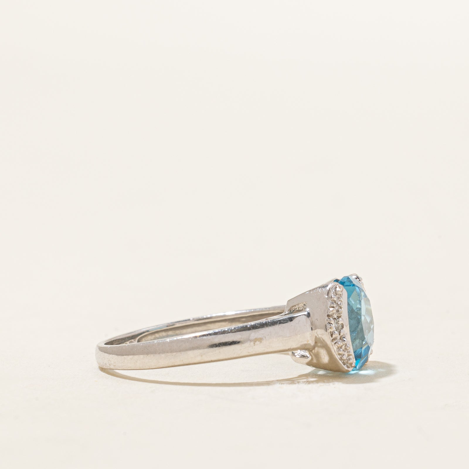 Blue Topaz and Diamond Semi Bezel Ring - 2.00ct Blue Topaz & 0.02ctw Diamonds - Size 7 - Elegant Birthstone Jewelry for Women - Perfect for Anniversaries, Engagements & Special Occasions