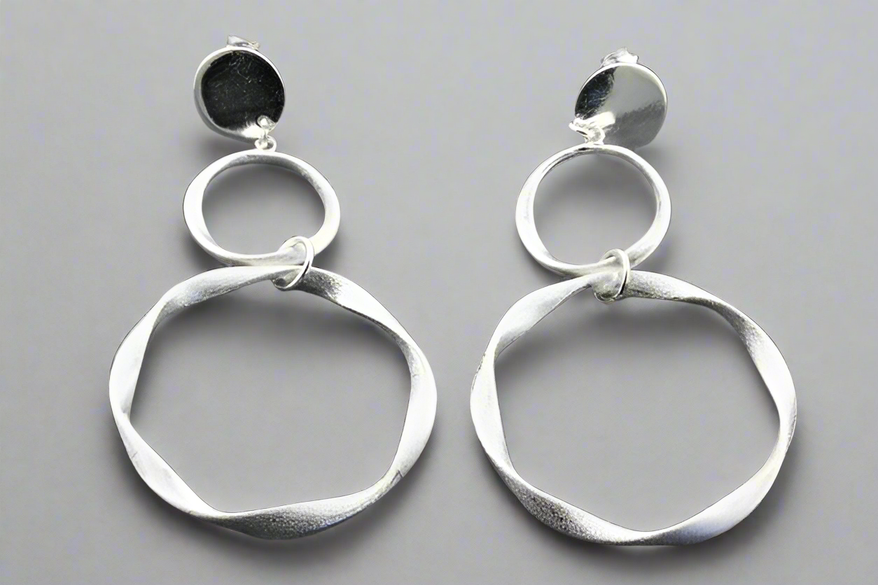 Sterling Silver 925 Folded Circle Drop Earrings for Women - Elegant Dangle Hoop Earrings for Party, Wedding & Everyday Wear