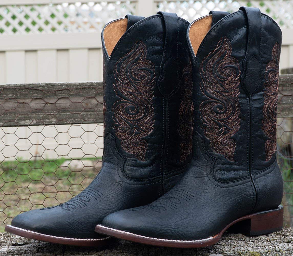 **Soto Men's Genuine Leather Cowboy Boots - Broad Square Toe Western Boots H9001 (Black, 10.5 M US) | Durable & Stylish for Rodeo, Country Dancing & Casual Wear**