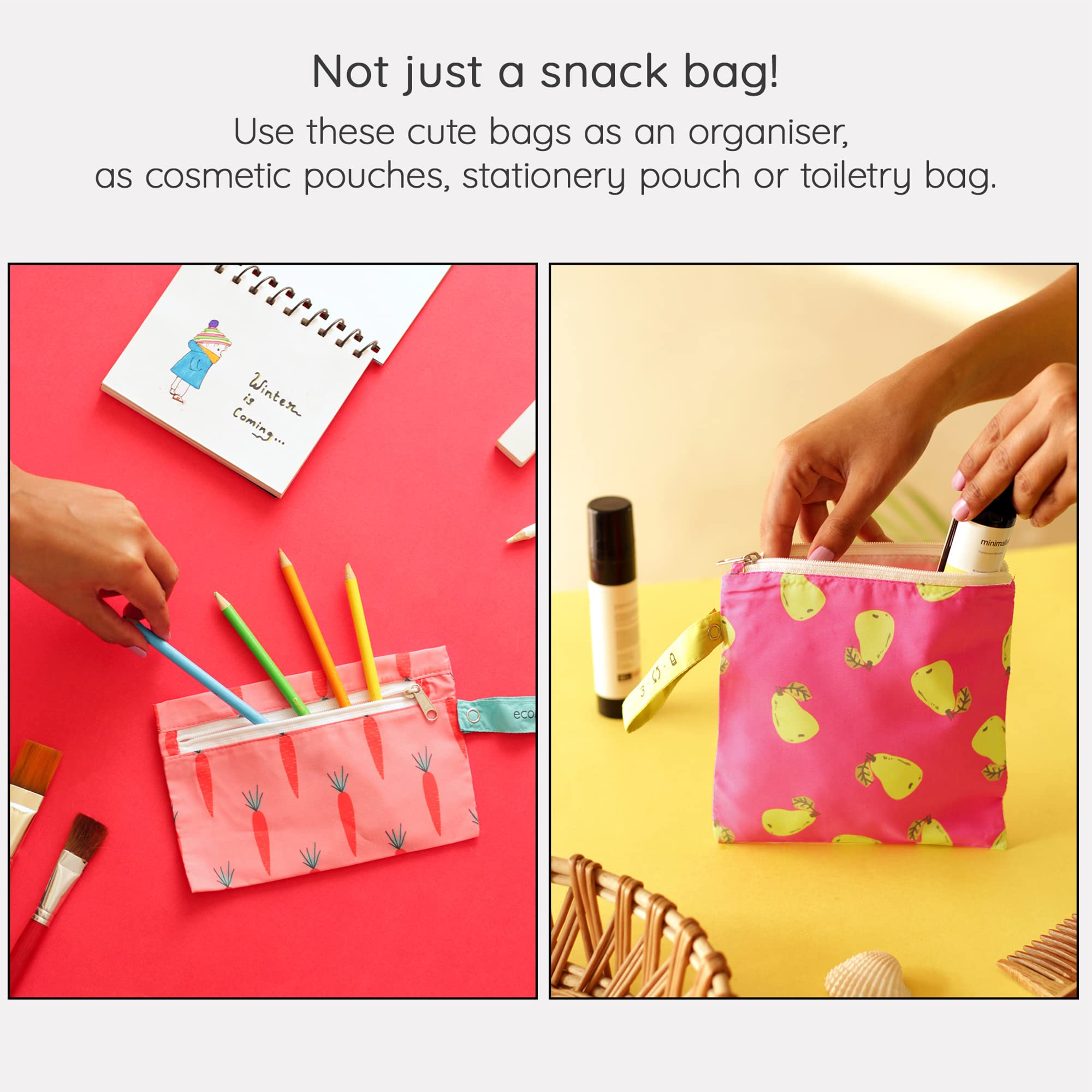 EcoRight 100% Recycled Reusable Sandwich Bags & Snack Bags - BPA Free, Food Safe, Set of 2 - Perfect for School Lunches, Picnics & Meal Prep