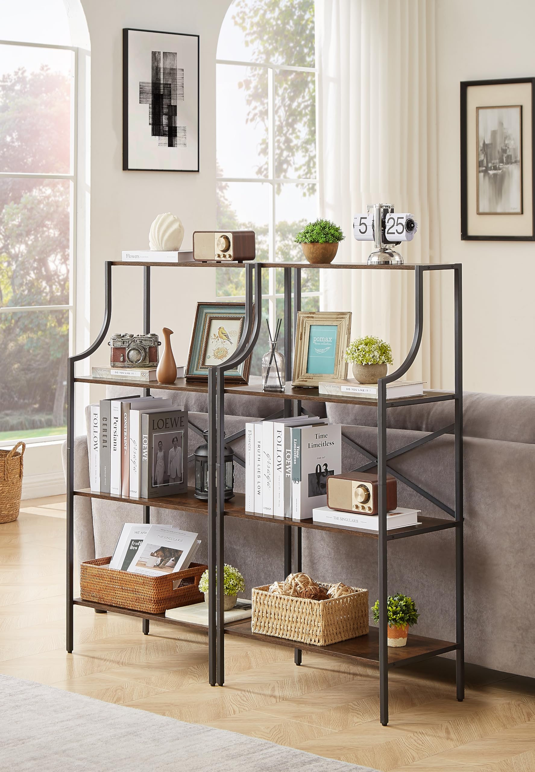 4 Tier Bookshelf - Rustic Brown Entryway Standing Shelf with Open Storage, Small Bookcase for Bedroom, Study & Living Room - Perfect for Organizing Books, Decor & Home Essentials