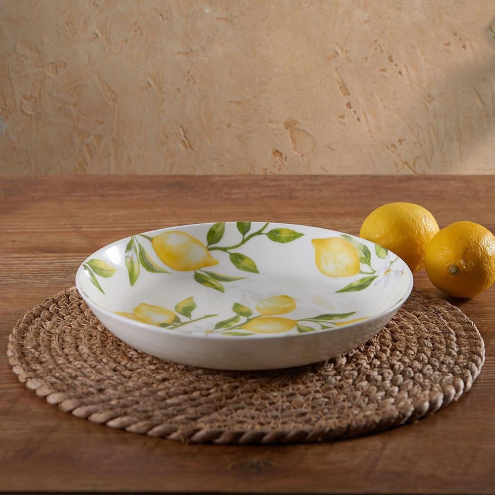 Premium Lemons Pasta Bowls - Set of 4 Ceramic Dinnerware, 34oz Large Serving Bowls for Pasta, Salad, Soup & Dessert | Durable & Microwave Safe | Perfect for Italian Meals, Family Dinners & Restaurant Use