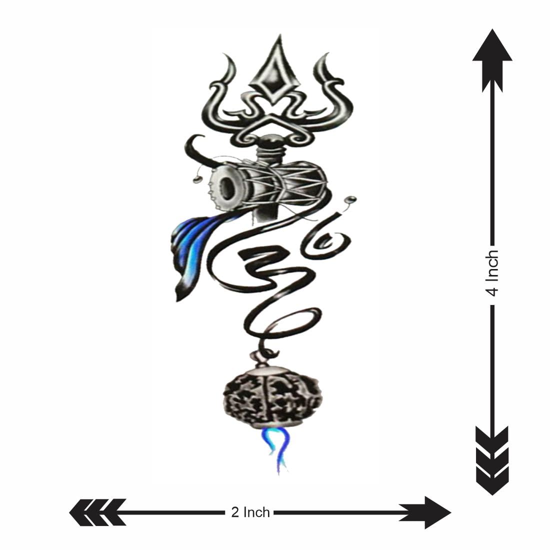 Waterproof Temporary Tattoo - Trishul with Om Design for Hand - Long Lasting Fake Body Art for Festivals, Parties & Spiritual Events