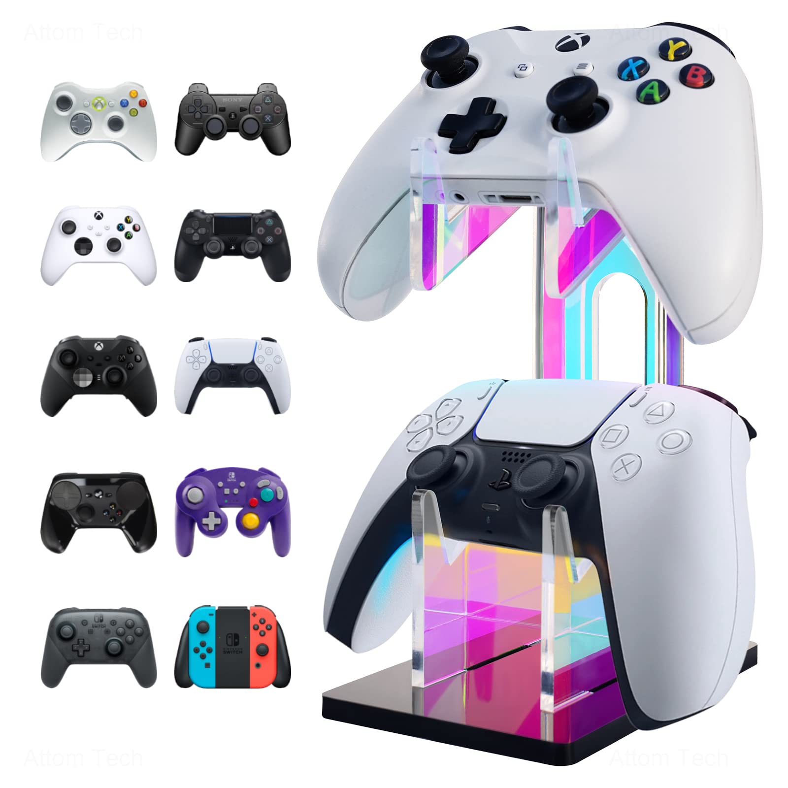 NiHome Iridescent Acrylic 2-Tier Universal Game Controller & Headset Holder Stand for PS5, Xbox ONE, Switch - Colorful Gaming Accessories with Anti-Slip Base | Perfect for Gaming Setup, Desk Organization & Displaying Controllers