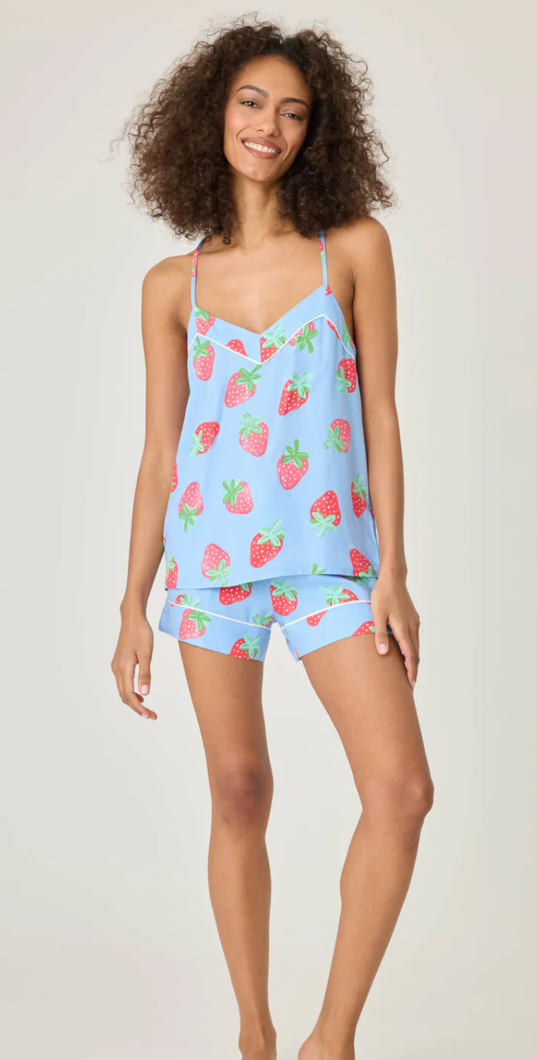Pj Salvage Women's Farmer's Market Strawberry Print Pajama Set - Soft Cotton Sleepwear for Cozy Nights & Relaxing Weekends