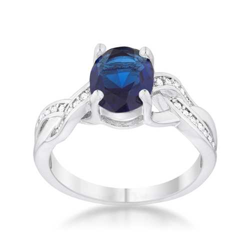 2ct Oval Sapphire & CZ Rhodium-Plated Ring for Women - Elegant Jewelry Gift for Engagement, Anniversary & Special Occasions