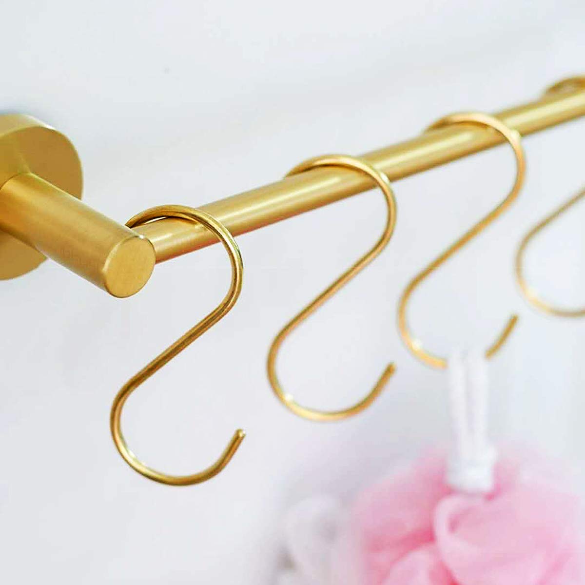 BAEYAR 4-Pack Brass S Hooks, Gold S-Shaped Hooks for Bathroom, Closet, Kitchen, Flower Basket & Outdoor Use - Heavy Duty Decorative Hanging Hooks for Towels, Plants, Keys & Home Organization