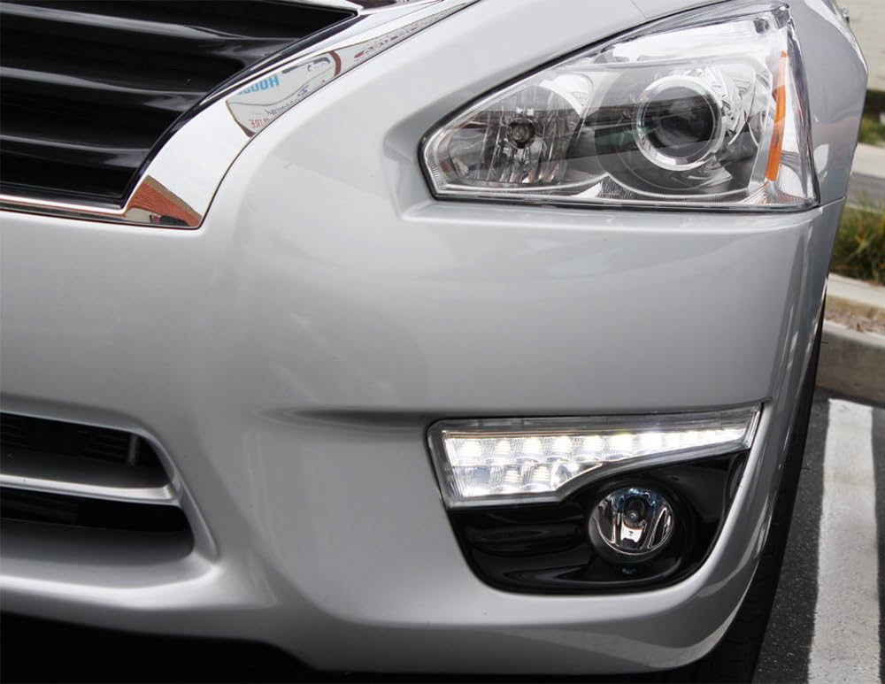 iJDMTOY LED Daytime Running Lights Assembly for 2013-2015 Nissan Altima Sedan - High Power DRL with 10 Xenon White & 10 Amber Yellow LEDs - Perfect Fit Replacement - Enhance Visibility & Safety for Daily Commute & Night Driving